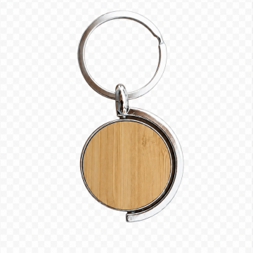 Custom Laser Engravable Metal Bamboo Keyring Round